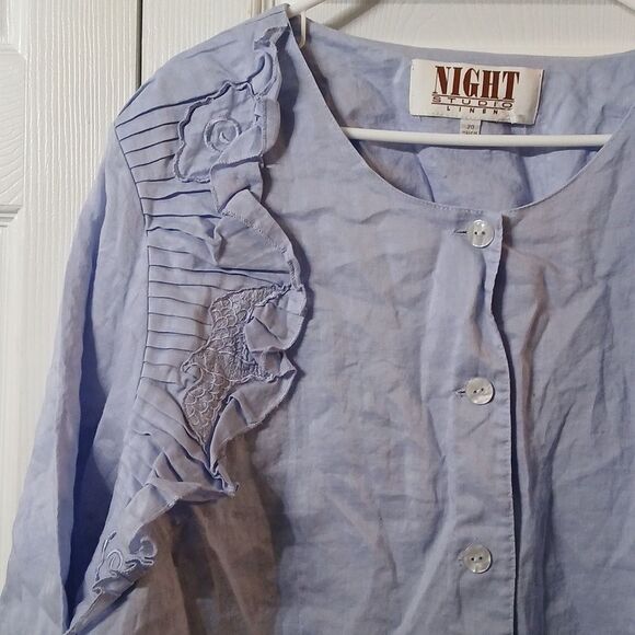 Night Studio Linen vintage ight lilac button down jacket and skirt set  Sz 20 - Picture 3 of 11